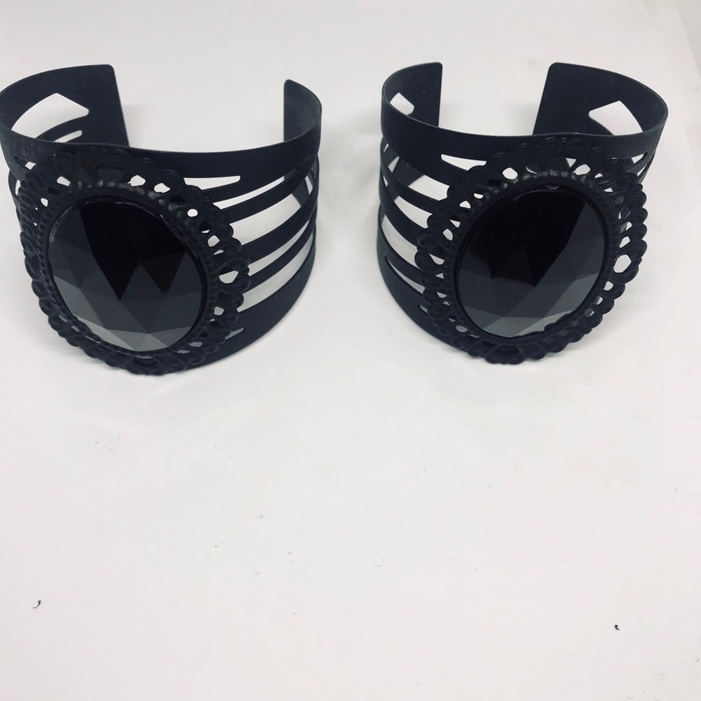 Black Cuff Bracelets with Gem (EUC)